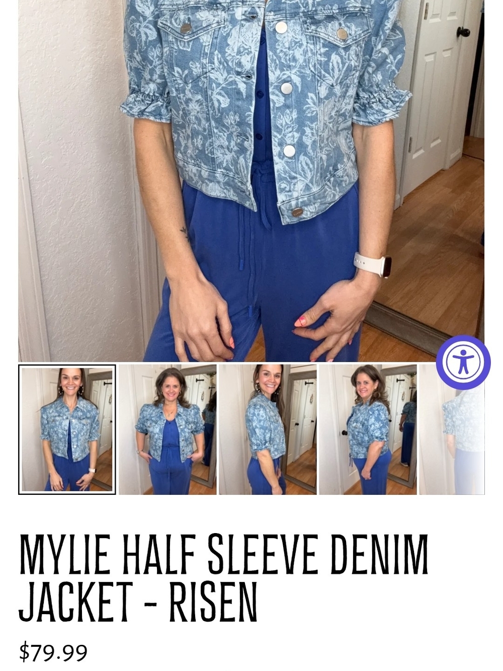 Mylie Floral Half-Sleeve Denim Jacket - Light Blue